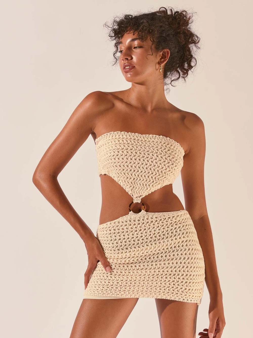 NWT PepperMayo Balmy Nights Crochet Mini Dress Two-piece Cream PQ STORIES LABEL